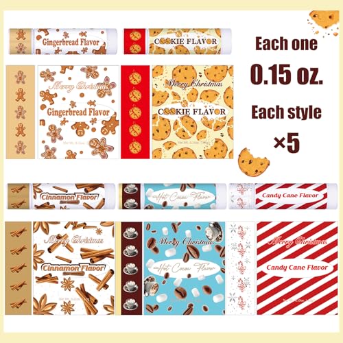150pcs Christmas Peppermint Flavor Lip Balms Gift Bulk Candy Gingebread Hot Cocoa Cookie Cinnamon Flavor Lip Balm Favor Christmas Party Gift Stocking Stuffer for Coworker Staff Employee (Cute)