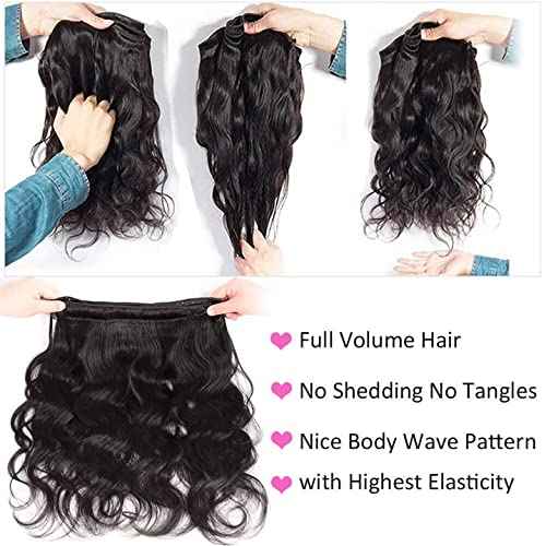Body Wave Brazilian Virgin Bundles - Ocean Wave Natural Black 100% Unprocessed 3 Bundles (10 12 14 Inch) Weave Hair Extensions