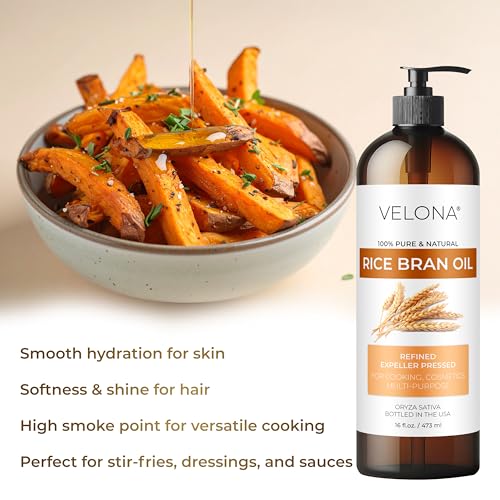 velona Rice Bran Oil 1 Gallon / 128 Fl Oz | 100% Pure and Natural Carrier Oil | Refined, Expeller Pressed | Cooking, Face, Hair, Body & Skin Care | Use Today - Enjoy Results