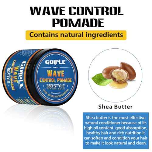 Natural Wave Pomade Strong Hold Easy Wash 360 Wave Training Hair Cream, Waves Grease for Men Water-Based Hair Cream for Wave, Moisture, Control and Silky Shine, Wave Pomade for Black Men 4oz