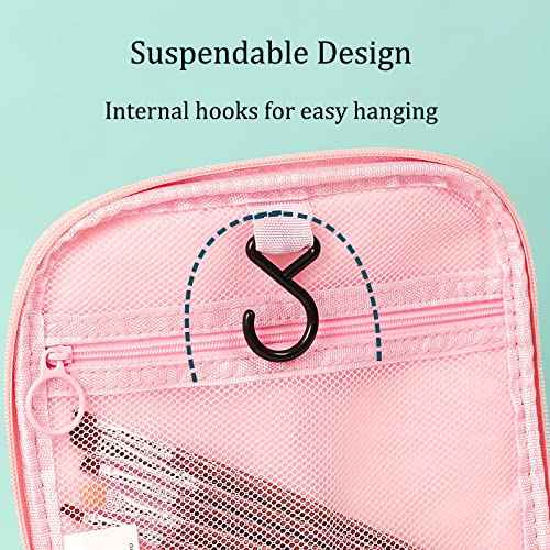 Cute Cartoon Womens Toiletry Bag, PU Leather Translucent Waterproof Toiletries Bag, Travel Makeup Bag Organizer (Pink)