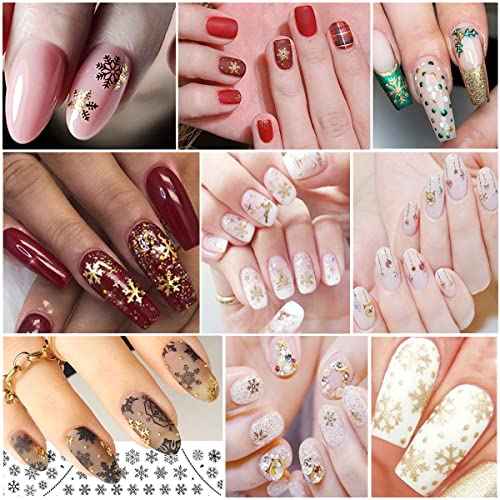 Christmas Nail Art Sticker Decals 3D Snowflake Designer Exquisite Golden Silver White Nail Art Supplies Snowflakes Luxurious Winter New Year Nails Decoration Design DIY Acrylic Nail Art,1 Large Sheets