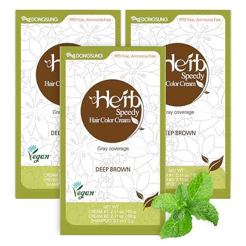 Dongsung Herb Speedy Color Cream(Deep Brown, 3Pack) Korean Herbal Vegan Hair Dye PPD-Free Ammonia-Free Hypoallergenic 100% Gray Coverage, Odorless, Dermatologically Tested, Quick 20-Minute Application