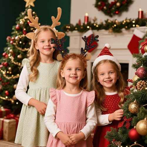 Christmas Reindeer Antlers, Cute Fluffy Deer Antlers Hair Accessories for Women Girls, Christmas Holiday Cosplay Costume Party
