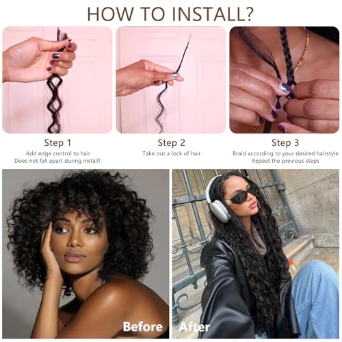 Human Braiding Hair for Boho Braids Deep Water Wave Crochet Hair Extensions Boho Hair for Braiding 12 A 110g 2 Bundles/Pack Natural Color Pre-Stretched 26 Inch