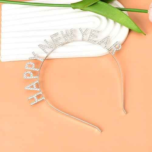 Happy New Year Eve Headband Tiara Silver Crystal Xmas Christmas Gifts for Teen Girls Women New Year Decorations Metal Festival Christmas Hairband Head Band Hair Accessories