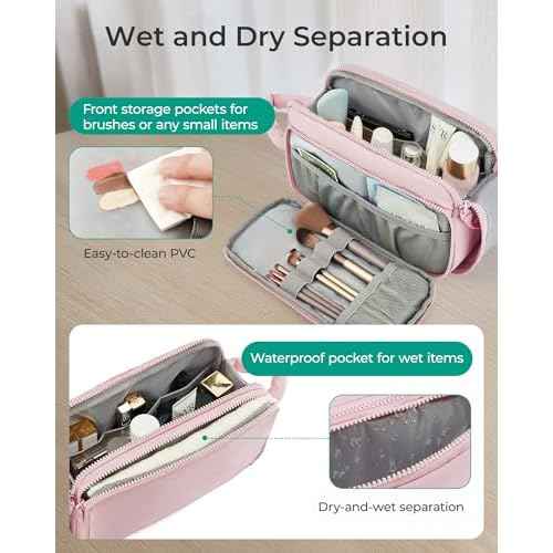 Travel Toiletry Bag for Women, Wide-open Makeup Bag Organizer, Puffy Make Up Case, Large Capacity Cosmetic Organizer for Women for Travel Essentials Toiletries Accessories (Nude Pink)