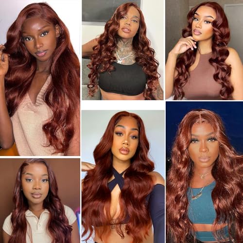 #33 Reddish Brown Bundles Human Hair Body Wave Bundles 26 28 30 Inch Unprocessed Brazilian Virgin Hair Copper Red Body Wave 3 Bundle Human Hair Extensions 50 Gram Per Bundle