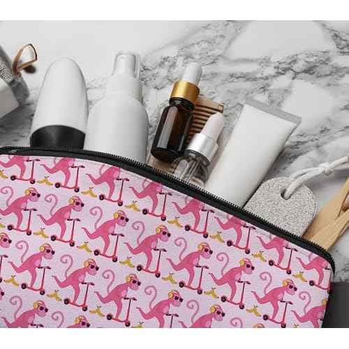 Preppy Stuff, Pink Preppy Makeup Bag Gifts for Women Girls Monkey Lovers Friend Daughter Sister Birthday Graduation Mother's Day Christmas Cosmetic Bag Travel Pouch