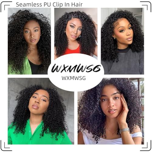Seamless Afro Kinky Curly PU Clip in Extension Real Human hair For Women 7Pcs Seamless Clip ins Full Head 120g Natural Color 14Inch
