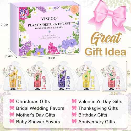 80 Sets Hand Cream Bulk and Lip Balm Bulk Gifts, Stocking Stuffers for Women Teengirls, Christmas Gifts,Bridesmaid Gifts for Guests with Thank You Card Organza Bags,Thank You Gifts, Small Gifts