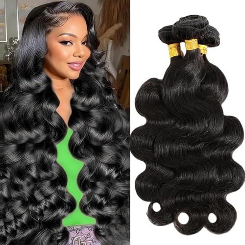 Body Wave Bundles Human Hair 16 18 20Inch 100% Unprocessed 12A Brazilian Virgin Raw Bundles Human Hair 3 Quick Weave Hair Bundles for Women Hair Extensions Natural Black