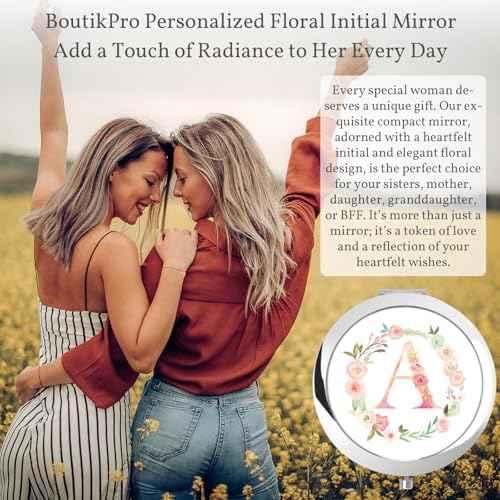 Personalized Gift Initial Compact Mirror w Box for Women Sister Daughter Mom Wife, Floral Monogram Alphabet Silver Small Mirror Ideal Gift on Birthday, Christmas, Graduation (A, Silver)