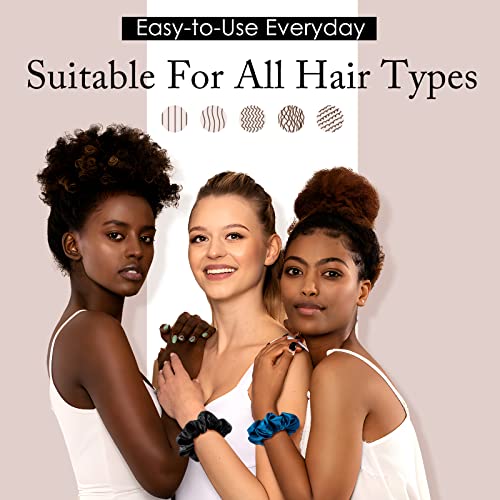 Fittia Silk Scrunchies for Hair Sleep No Crease, Silky Satin No Damage Hair Ties for Women&Girls, Soft Breathable Ponytail Holders 3 Pack, Black