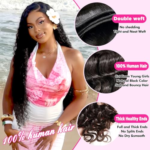 Deep Wave Human Hair Bundles £¨12 14 16 £©12A 100% Unprocessed Brazilian Virgin Human Hair Deep Curly Human Hair Weave 3 Bundles Extensions for Black Women Natural Color