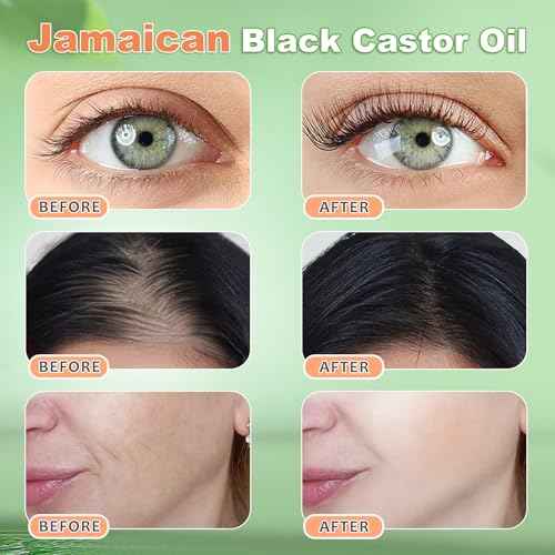 Jamaican Black Castor Oil Cold Pressed,Castor Oil in A Glass Bottle with Glass Dropper, Eyelash&Eyebrow Brushes,Hexane Free for Fuller Thicker Hair, Eyelashes,Moisturizes Skin