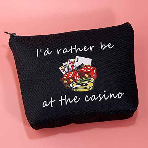 JXGZSO Gambler Gift I'd Rather Be At The Casino Makeup Bag Lucky Dice Pouch Bag Casino Lover Gift (Casino black)