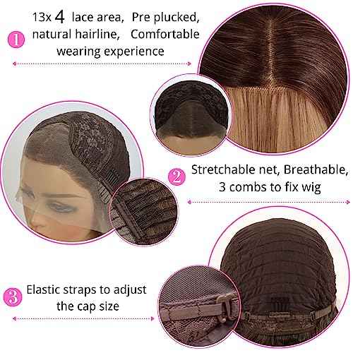 Highlight Red Skunk Stripe Blonde Synthetic Lace Front Wig Glueless Long Wavy Colored Mixed Red Black 13x4 Lace Front Wigs for Women Pre Plucked with Baby Hair 24 Inches 150 Density