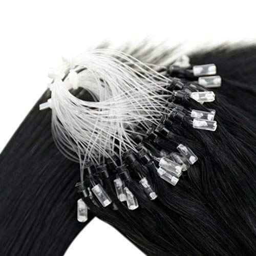 LaaVoo Microlink Hair Extensions Human Hair Black Micro Beads Hair Extensions 20 Inch Jet Black Real Human Hair 50g 50s
