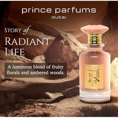 Prince Parfums Dubai ? Al Hayat ? 3.4 Ounces ? Radiant Women¡¯s Eau de Parfum ? Fruity Florals with Jasmine & Amber ? Essence of Life, Femininity & Beauty