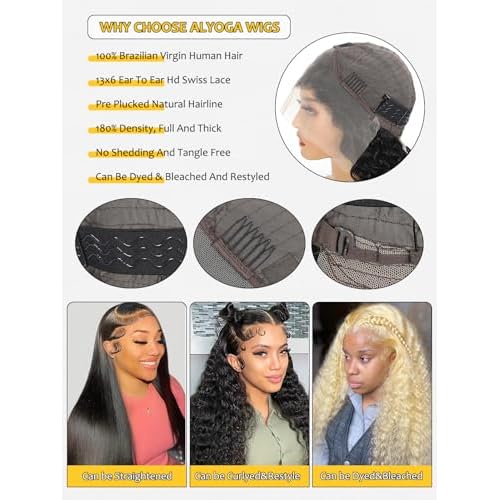 13x6 Deep Wave Lace Front Wigs Human Hair 180 Density Pre Plucked with Baby Hair Water Wave Wigs for Women Glueless Natural Color 20 inch