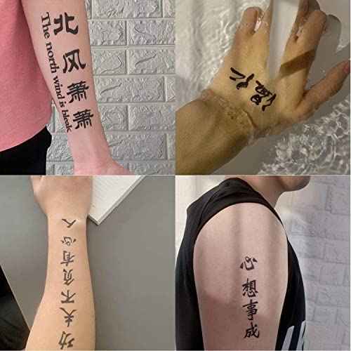 Temporary Tattoo Chinese 130+Designs Improved Realistic Fake Tattoo of Chinese Characters,Waterproof Long-lasting Word Tattoos Temporary Christmas Gift blue