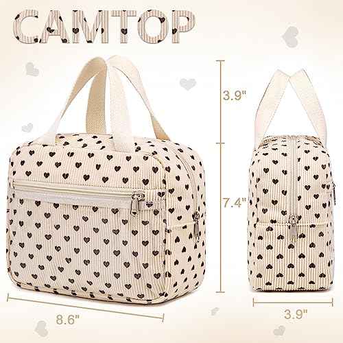 CAMTOP Makeup Bag Women Girls Corduroy Cosmetic Bags Travel Toiletry Purse Zipper Pouch (Black Heart)