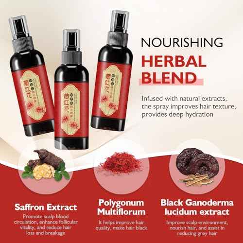 Saffron Hairs Blackening Spray, Herbal Black Hair Spray, Japanese saffron Essence Hair Spray, Smooth Out Frizz, Leaving Hairss Shiny and Shiny (3pcs)