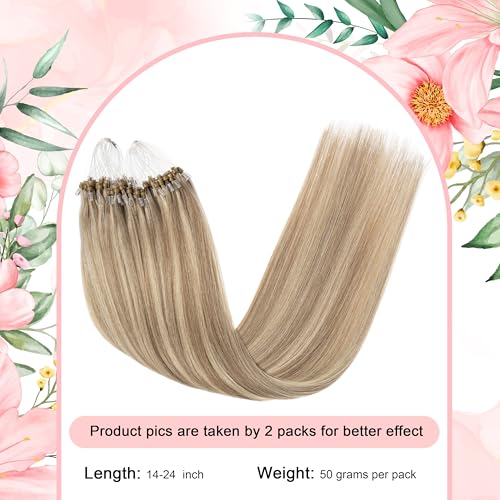 Micro Link Brown Hair Extensions Human Hair Micro Loop Human Hair Extension #16/22 Straight Natural Hair 24 Inch 1g/s 50g Micro Bead Extension(#16/22, 24inch)