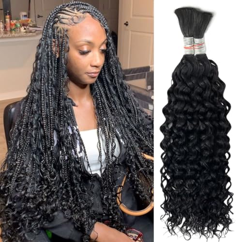 Curly Wave Bulk Human Hair For Braiding No Weft Unprocessed Brazilian Virgin Human Hair Extensions Wet And Wavy Micro Braiding Hair Human Hair Bundles For Boho Braids Natural Color(26inch 2pack/100g)