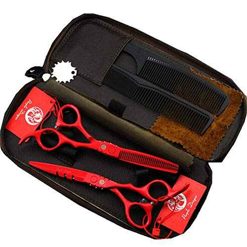 Purple Dragon Professional Japan 440C Hair Salon Cutting Shear and Barber Thinning Scissor Hairdressing Shear Set with Bag