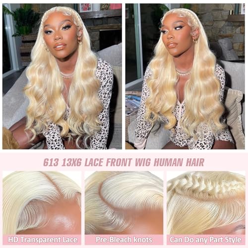 613 HD Lace Frontal Wig 13x6 Blonde Body Wave Lace Front Wigs Human Hair Pre Plucked Glueless Wigs for Women (26inch)