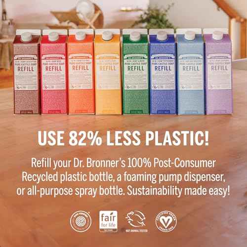 Dr. Bronner's Pure-Castile Liquid Magic Soap Refill - Made with Regenerative Organic Certified Oils, 86% Less Plastic - 18-in-1 Uses for Face, Body Wash, Hand Soap Refill & More - Peppermint, 32oz