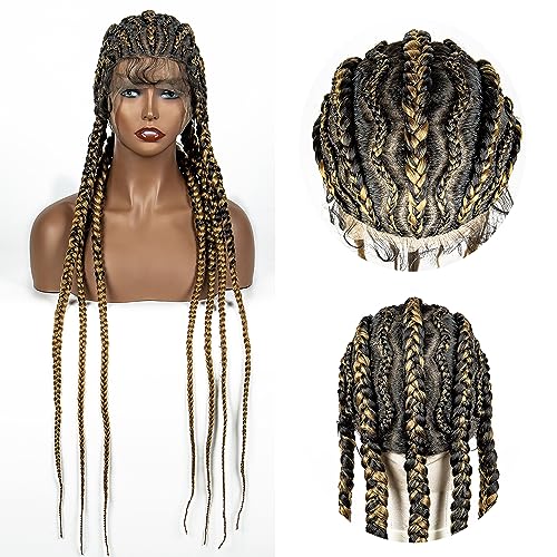 Braided Wigs Synthetic Full Head Lace Wig Braided Wigs for Black Women 36 Inches Braiding Hair 1B/27 Color Lace Frontal Lightweight Artificial Braids Wigs with Baby Hair