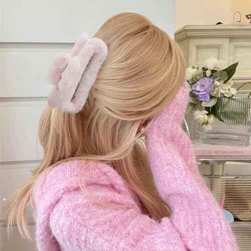 Ahoney 5 Inch Fuzzy Hair Claw Clips Extra Large Claw Clips Big Hair Clips for Thick Long Hair, Strong Hold Non-slip Jumbo Jaw Clips, Hair Accessories for Women (Warm)