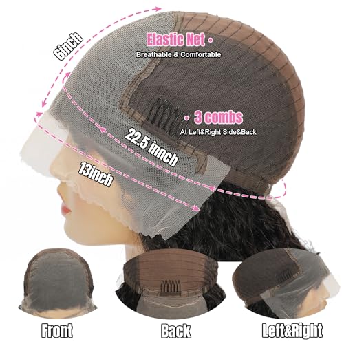Water Wave Lace Front Wig 180% Density HD Lace Front Wigs Human Hair Pre Plucked Wigs for women Wet and Wavy Wigs with Baby Hair No Tangle 18inch