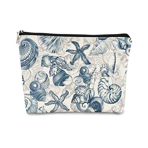 Retro Watercolor Seahorse Seashell Graffiti Makeup Bag, Beach Pouch for Sunscreen, Girls Beach Cosmetic Bag Idea for Women, Girls, Sister, Birthday Party, Pool, Summer Party