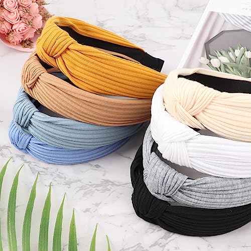 Knotted Headbands for Women Girls Non Slip Boho Wide Top Knot Turban Hairbands Fashion Ribbing Head Wraps Hair Bands Accessories