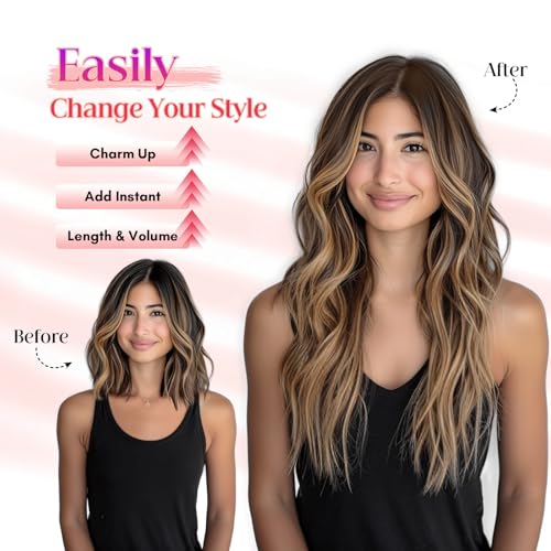 Rich Choices Halo Hair Extensions Real Human Hair Remy Hairs Halo Extension for Women Invisible Wire One Piece Clip in Hairpiece 18 Inch Straight-#4P27 Medium Brown Highlight Dark Blonde
