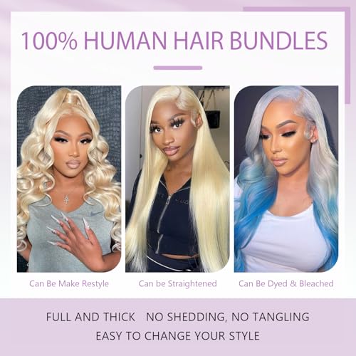 613 Bundles Human Hair Body Wave 12 14 16 Inch Blonde Human Hair 3 Bundles 12A Grade 100% Unprocessed Brazilian Virgin Hair 613 Body Wave Bundle 300G Machine Double Weft