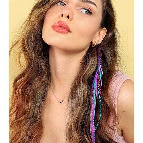 Feather Hair Clips, Long Hippie Boho Indian Accessories, Real Clip on Feather Extensions (Pink/Blue/Purple)