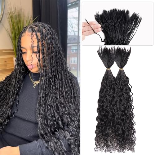 Pre-Divided Human Braiding Hair for Boho Braids Water Deep Wave Human Hair Bulk for Braiding Curly Human Hair for Boho Locs Boho Crochet Braids Human Hair Extensions (1B, 22"-320Strands)