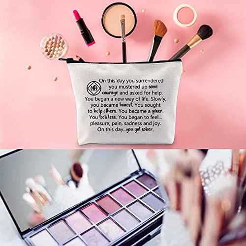 WCGXKO AA Gift NA Gift Addiction Recovery Sobriety Anniversary Zipper Pouch Makeup Bag for Step Sisters Sober Woman (got sober NA)