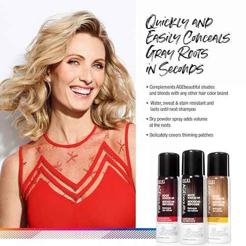 AGE beautiful Root Touch Up Hair Color Spray | Touch-Up Gray Concealer | Temporary Cover Up | Adds Volume & Covers Thinning Patches | Water, Sweat, Stain Resistant
