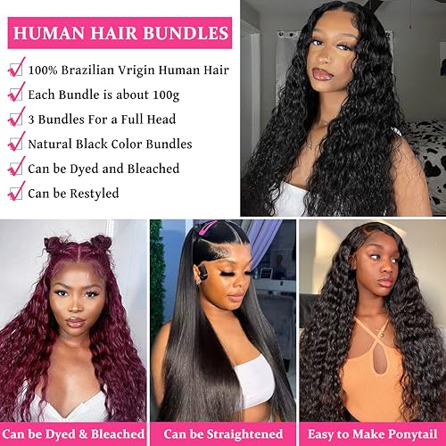 Deep Wave Bundles Human Hair 14 16 18 Inch Water Wave Human Hair Bundles Deals Human Hair Extensions Natural Curly Hair Doubt Weft for Women