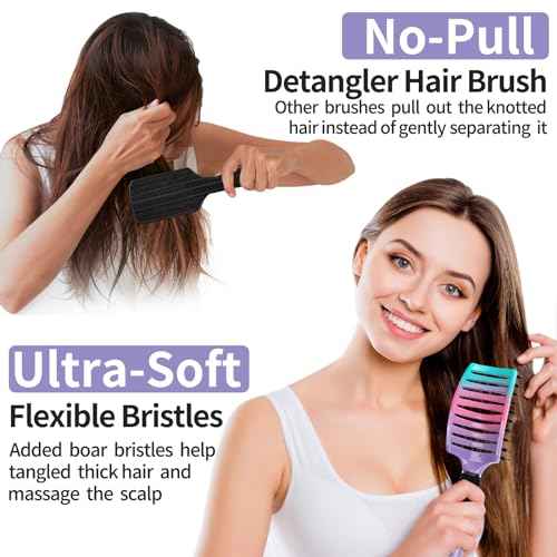 Hair Brushes for Women 2 Pack, HIPPIH Detangler Hair brush for Adult & Kids¡¯ Wet or Dry Hair, Boar Bristle Hair Brush Getting Knots Out without Pain Adds Shine and Makes Hair Smooth
