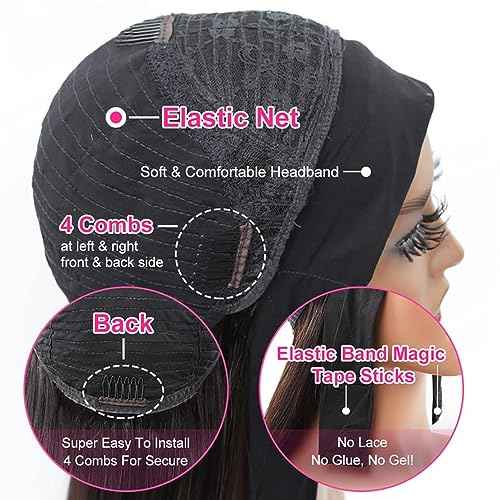 Headband Wig Human Hair for Women 20-Inch 180% Density Body Wave Headband Wigs Glueless Human Hair Wig(Body Wave, Natural Black)
