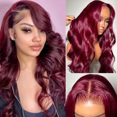 Wear and Go Glueless Wigs Pre Cut Pre Plucked for Beginners Wigs Burgundy 5x5 Lace Closure Wigs Human Hair 99J Burgundy 180% Density Glueless Pre Cut 3 Seconds to Wear 20 Inch