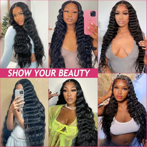 Loose Deep Wave Bundles Human Hair(14 16 18 Inch)12A Grade Brazilian Loose Deep Wave Human Hair Bundles 100% Unprocessed Virgin Hair Loose Wave Bundles for Black Women Natural Color
