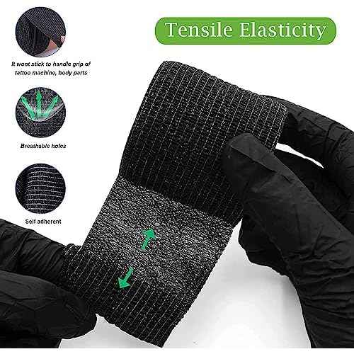 Tattoo Pen Machine Covers and Grip Tape 200Pcs Machine Pen Covers with 4Pcs 2"x 5 Yards Grip Tape Wrap Machine Pen Bags Self-Adhesive Grip Tape Black for Beginners and Artists